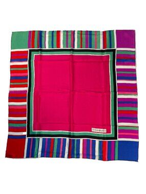Yves Saint Laurent Vintage Silk Scarf Hot Pink Multicolor Stripe